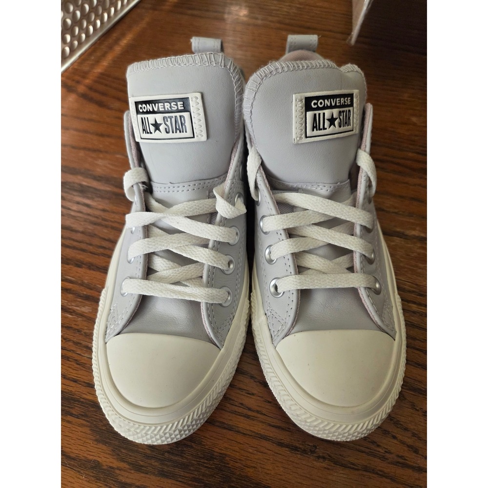 Converse All Star Grey Leather Low Top Sneakers Bow Detail A13391C Womens 7